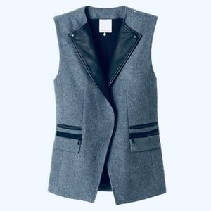 Rebecca Taylor Tuxedo trim Grey Leather Sz 10 Vest
